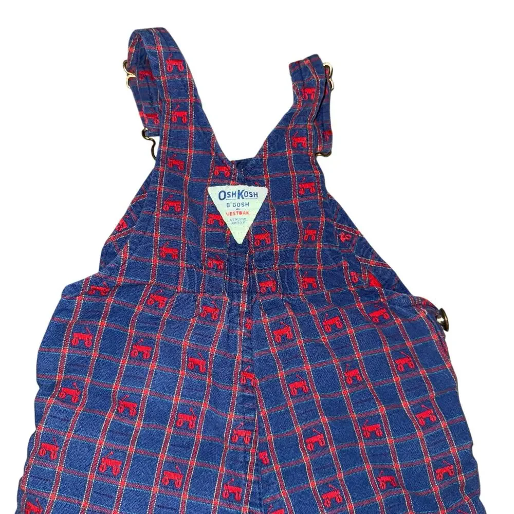Vintage OshKosh B’Gosh Vestbak 90’s Navy Red Wagon Print Baby Boy’s Overalls 24M